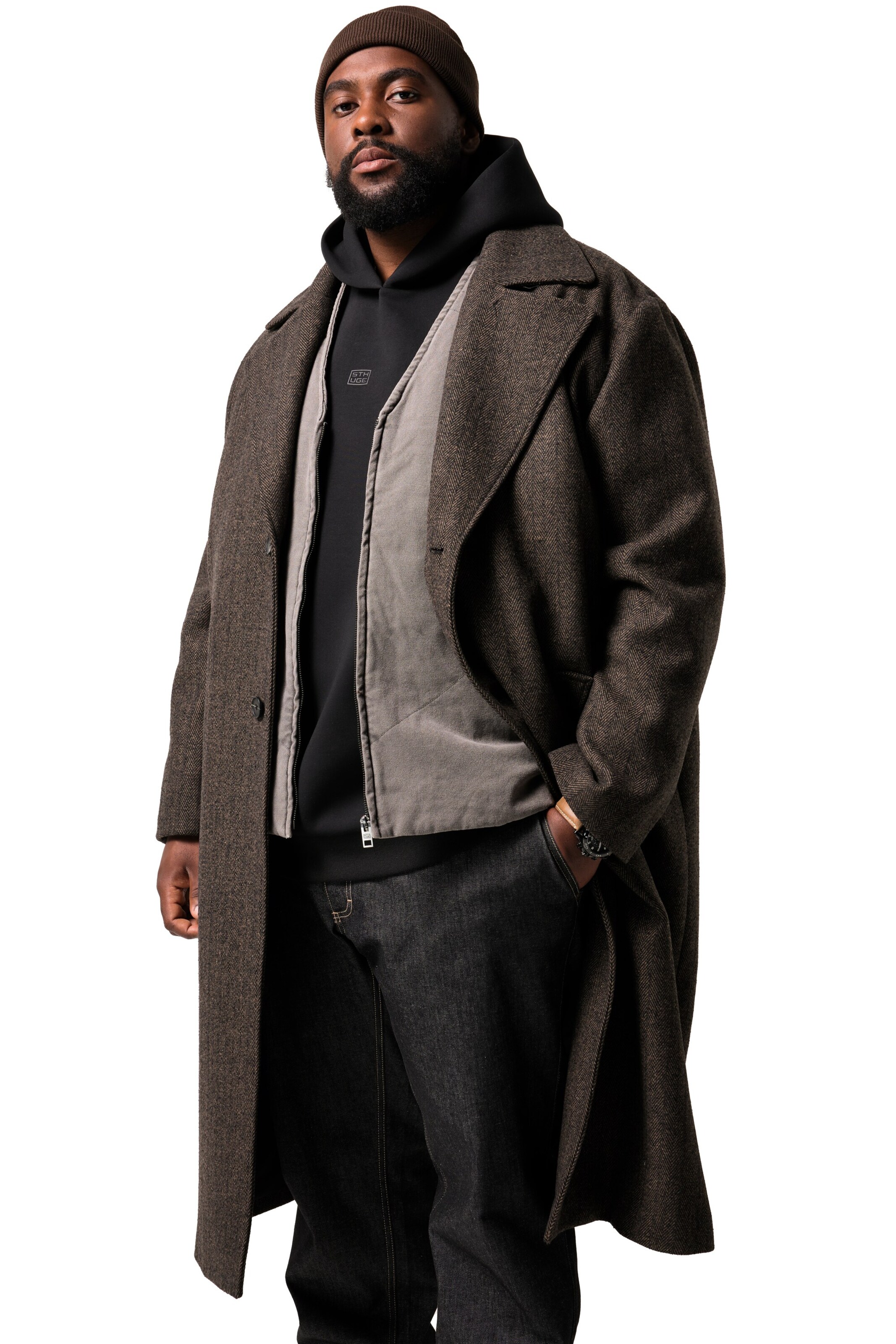 STHUGE Between-Seasons Coat in Brown: front