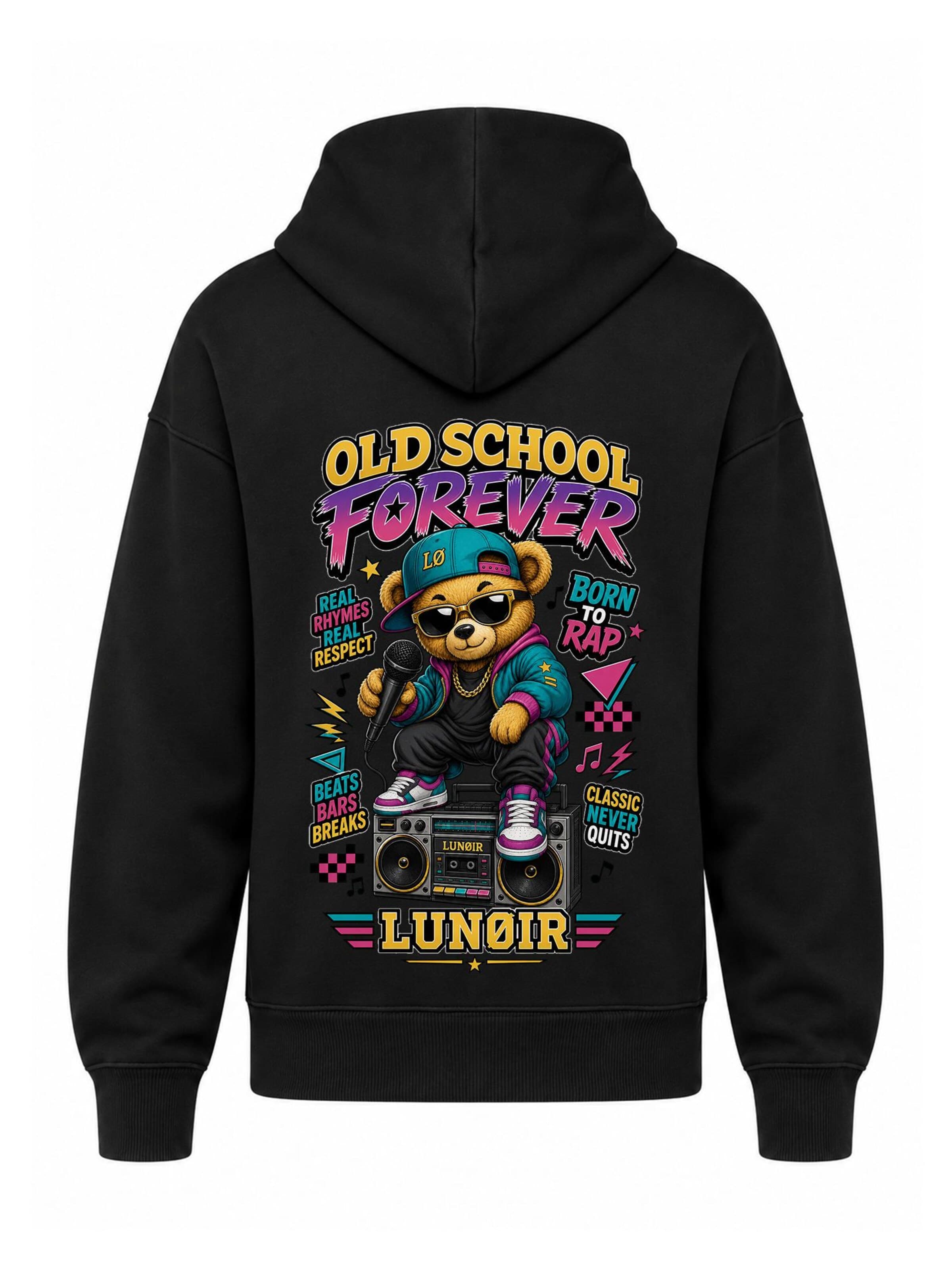 LUNØIR Studio Tréning póló 'Old School Forever' - fekete: elől