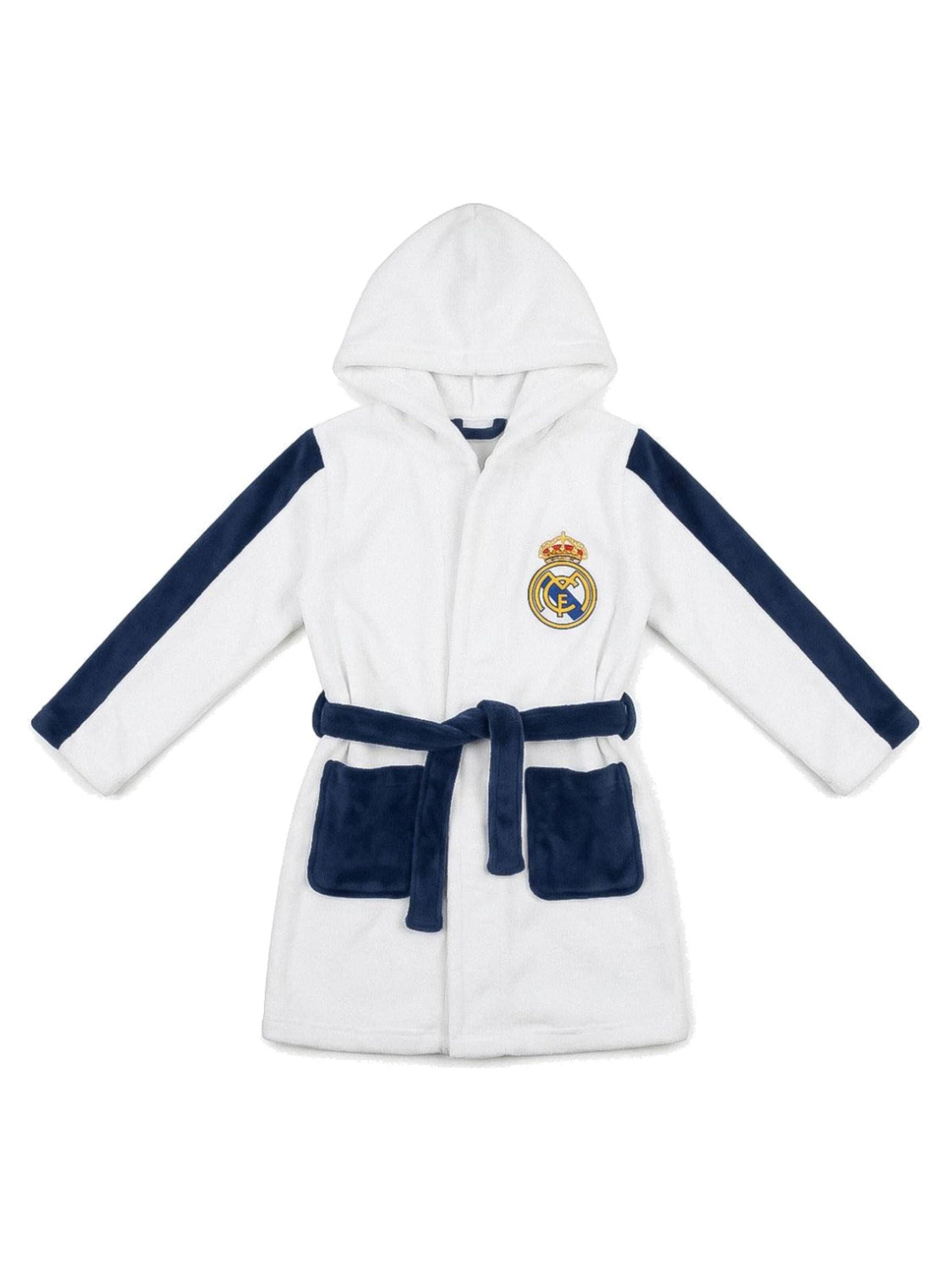 Real Madrid Badjas 'Real Madrid Badjas Kinderen Wit en Donkerblauw met Capuchon en Clublogo' in Wit: voorkant