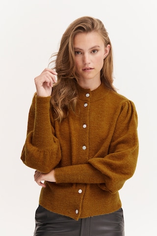 PULZ Jeans Knit Cardigan in Brown: front
