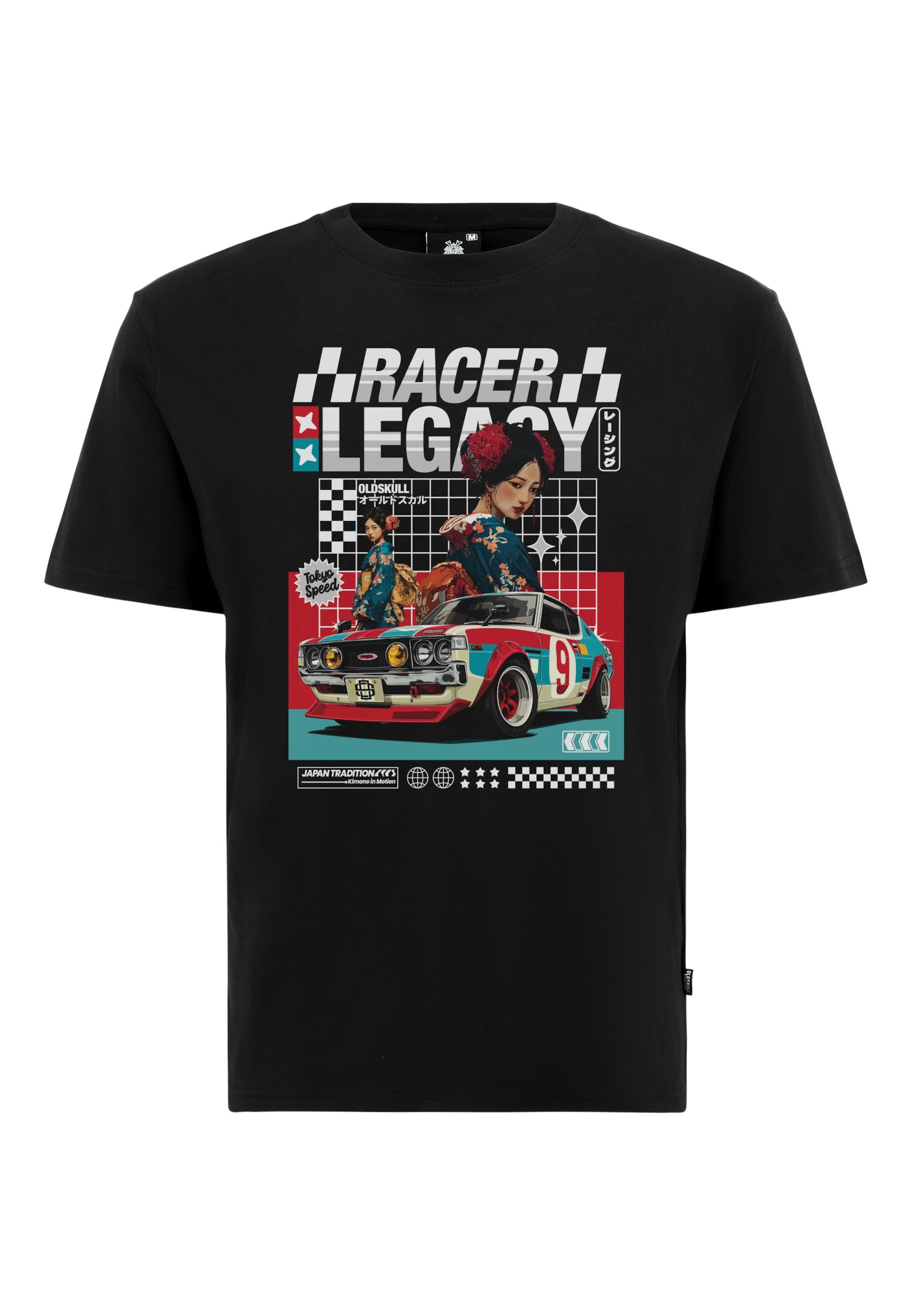 Oldskull T-Shirt 'Asian Kimono Racing Club Graphic' in Schwarz: Vorderseite