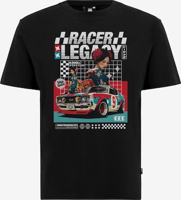 Oldskull Shirt 'Asian Kimono Racing Club Graphic' in Black: front