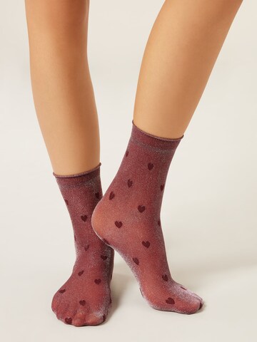 CALZEDONIA Socks 'GLITTER & HEARTS' in Red: front