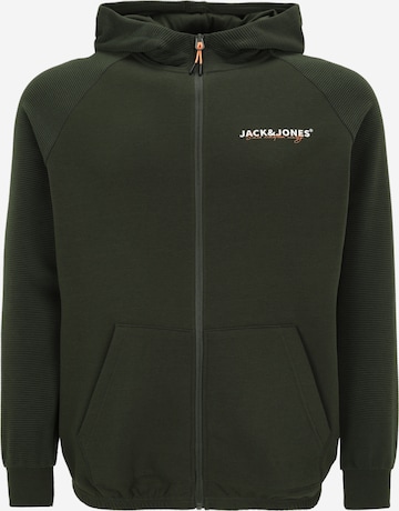Jack & Jones Plus Кофта на молнии 'JJTHATCHER' в Зеленый: спереди