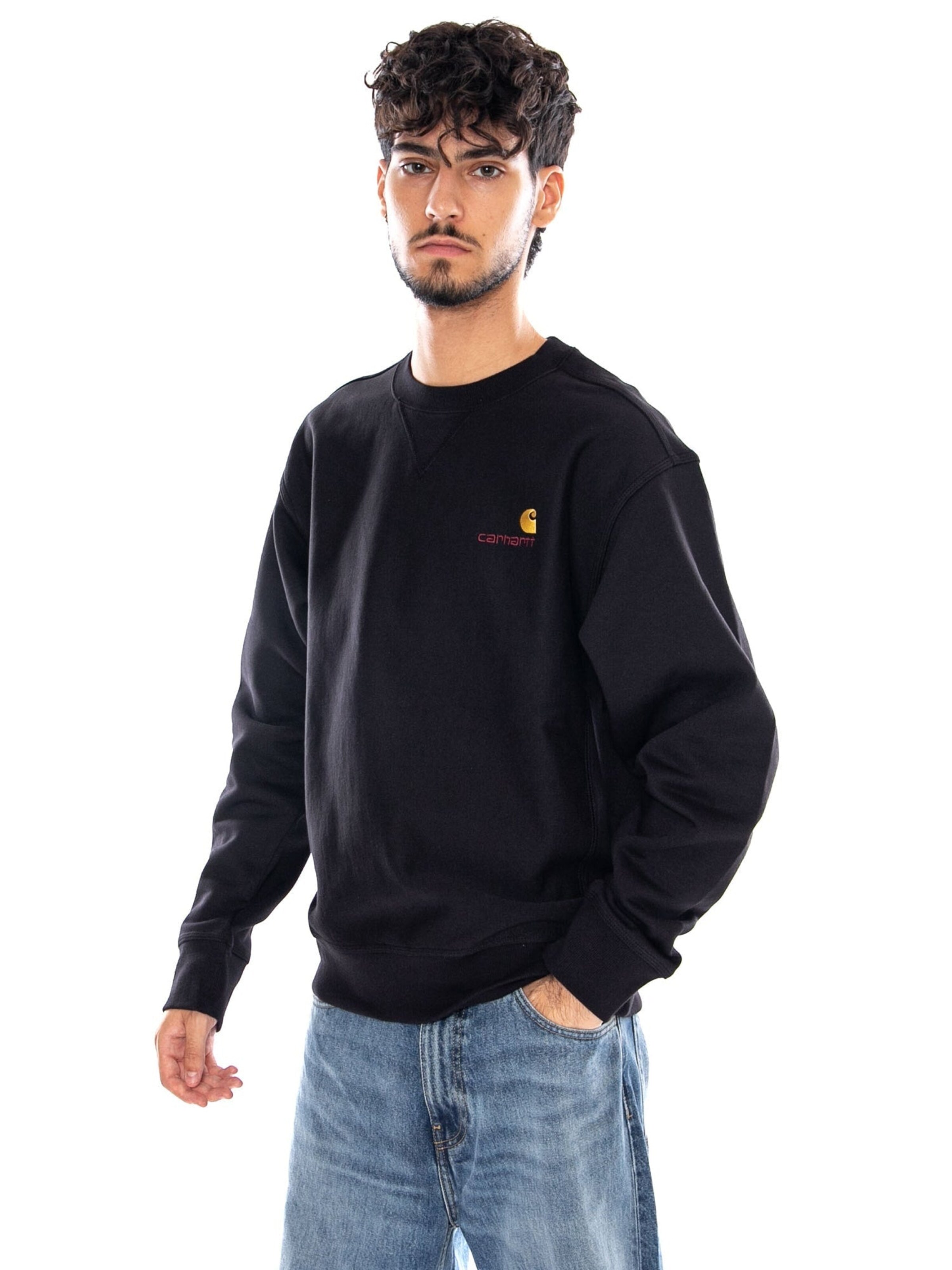 Carhartt WIP Sweatshirt 'AMERICAN SCRIPT SWEAT BLACK' in Zwart