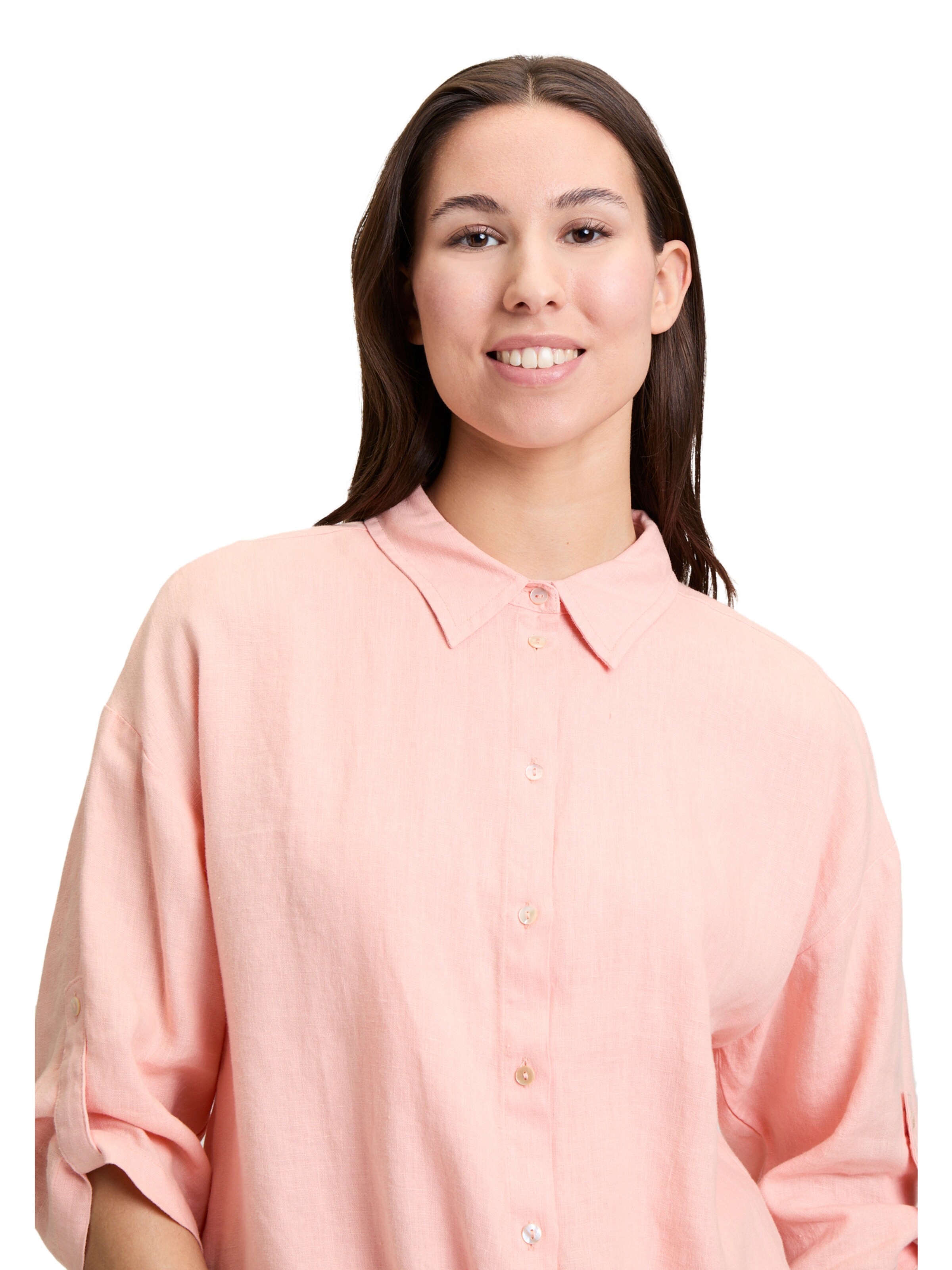 Cartoon Leinenbluse mit Kragen in Orange