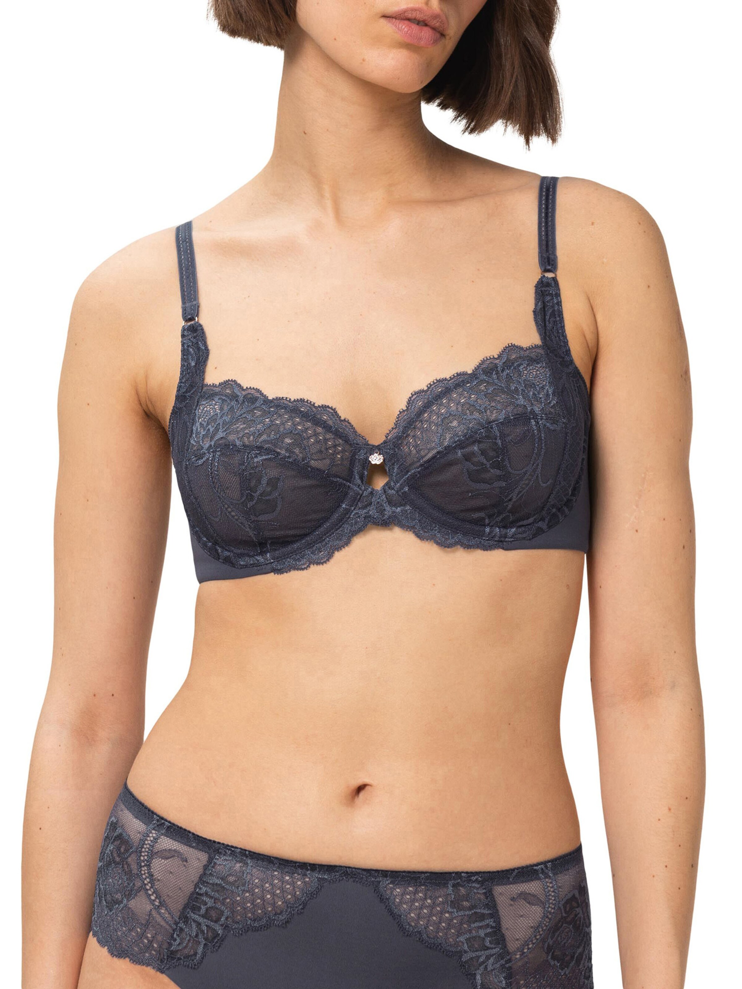 TRIUMPH Bra 'Wild Peony Florale' in Grey: front