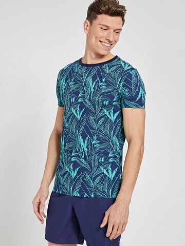 Shiwi Shirt 'Scratched Leaves' in Blue: front