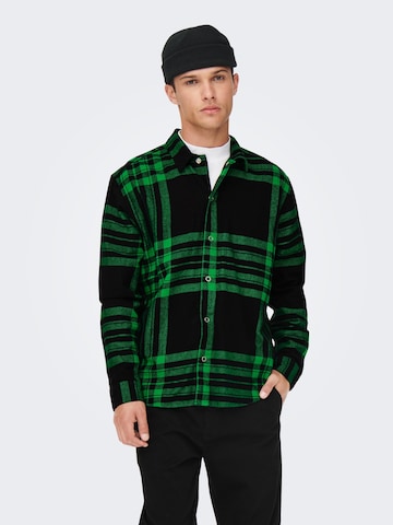 Only & Sons Regular fit Button Up Shirt in Green: front