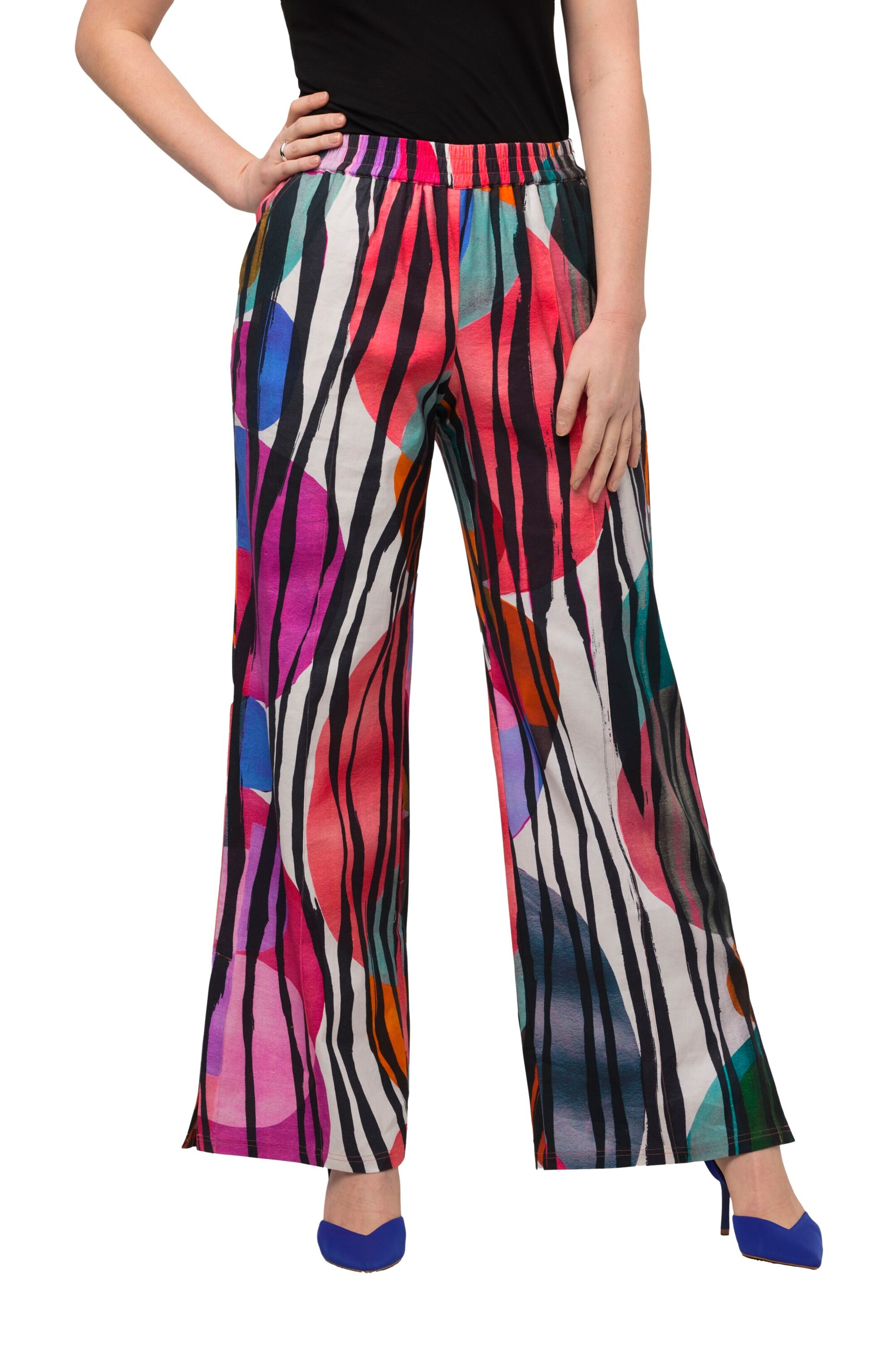 Ulla Popken Wide leg Broek in Gemengde kleuren: voorkant