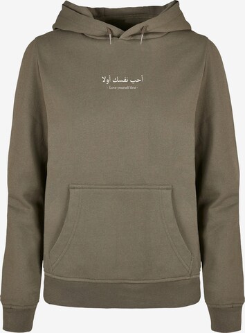 Merchcode Sweatshirt 'Love Yourself First' in Groen: voorkant