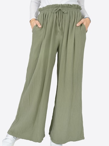 Seasons of April Wide leg Broek 'Liska' in Groen: voorkant