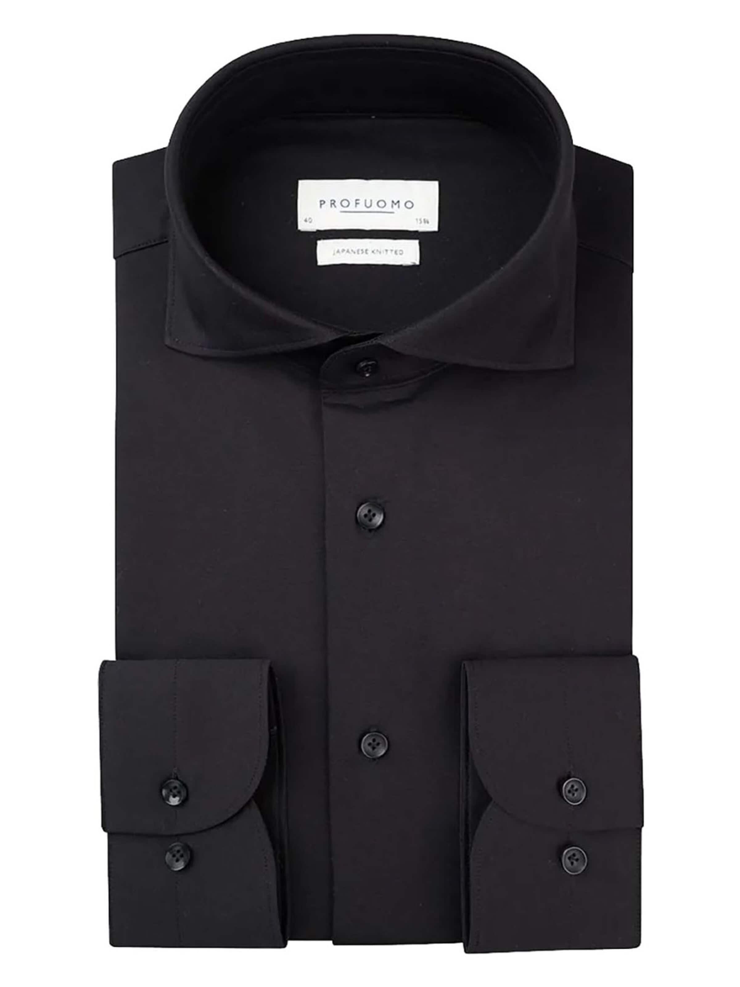 Profuomo Button Up Shirt 'Japanese Knitted' in Black: front