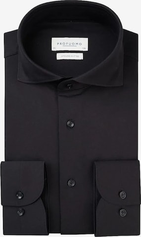 Profuomo Slim fit Overhemd 'Japanese Knitted' in Zwart: voorkant