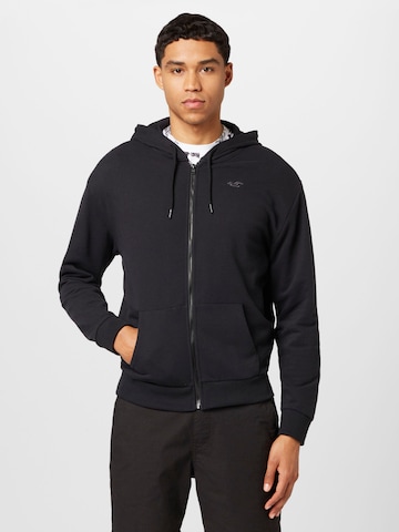 HOLLISTER Zip-Up Hoodie in Black: front