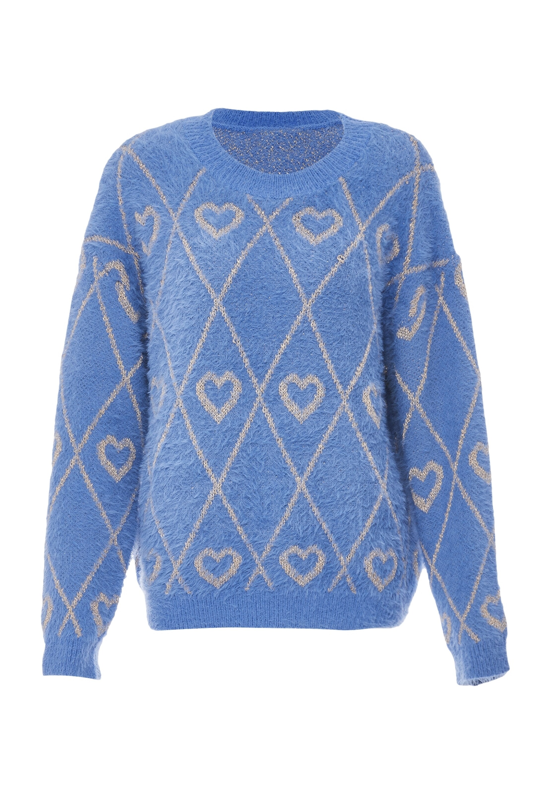 Pulover de la ebeeza pe albastru: față