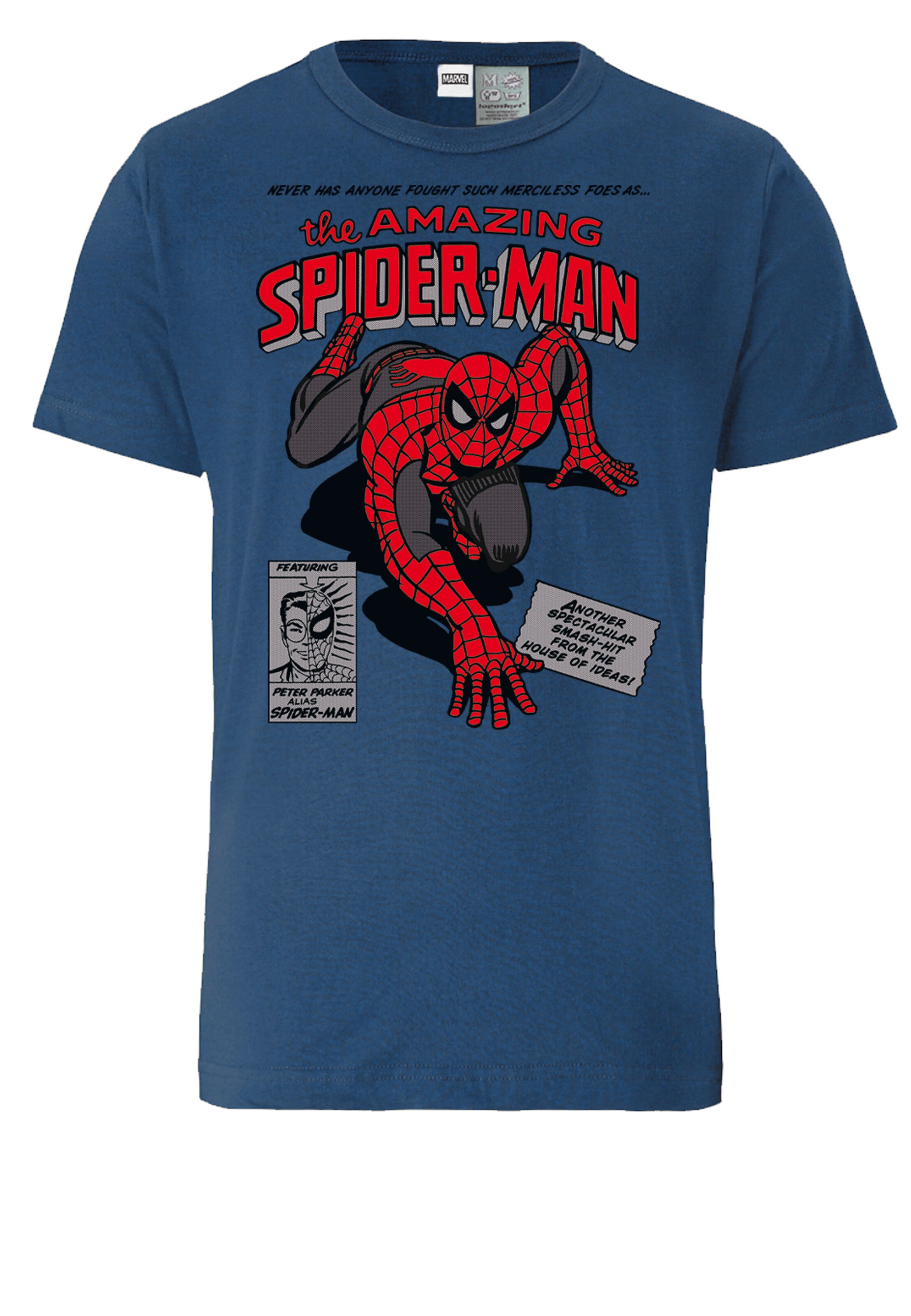 LOGOSHIRT Shirt 'Marvel - Spider-Man Merciless Foes' in Blue: front