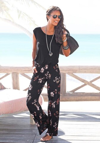 LASCANA Jumpsuit 'LS Overall black-flower' in Black: front