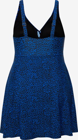 Ulla Popken Triangle Swimsuit Dress in Blue