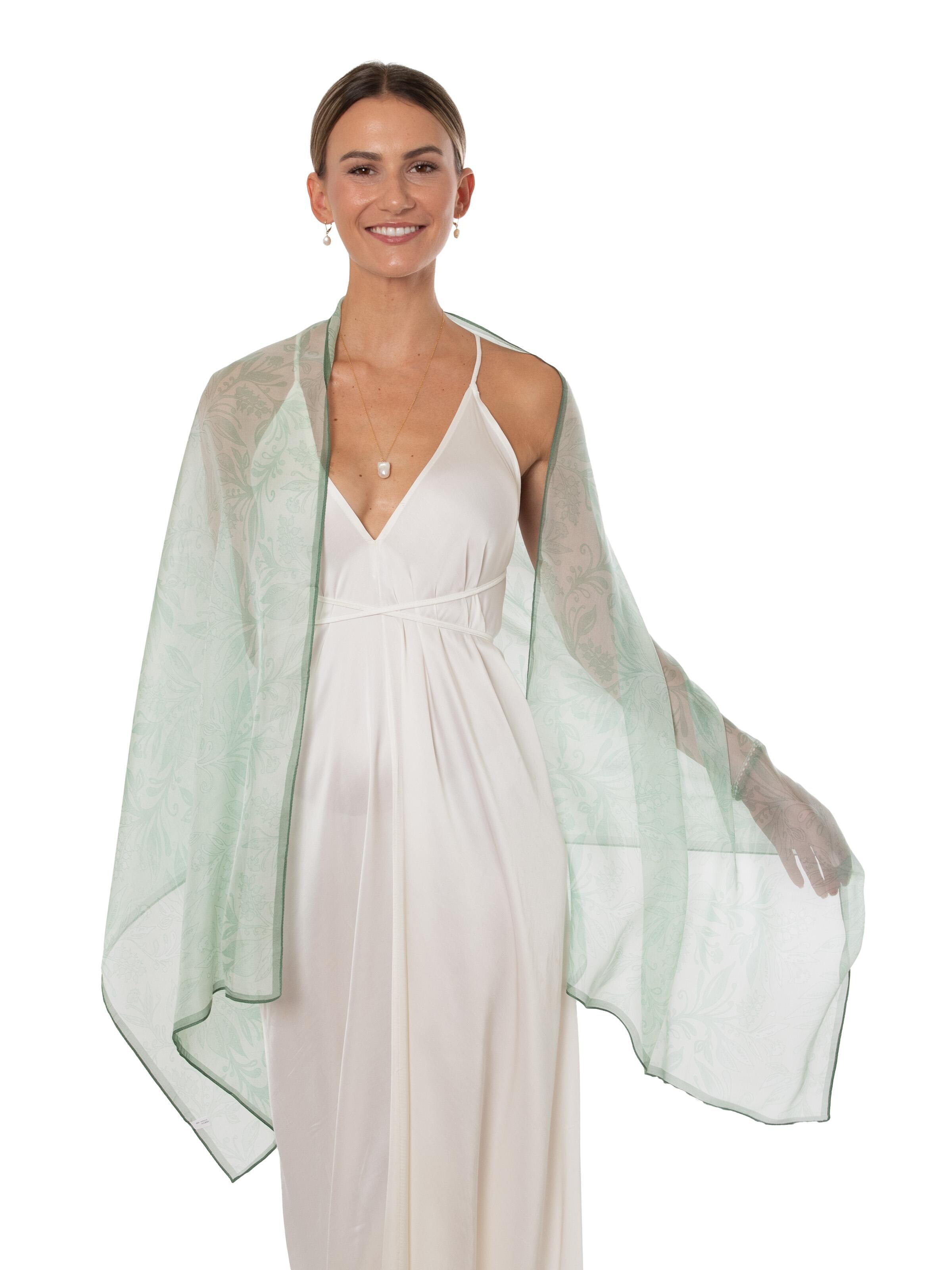 MayTree Scarf 'Seidenchiffon zarte Blumen70 x 180 cm' in Green: front