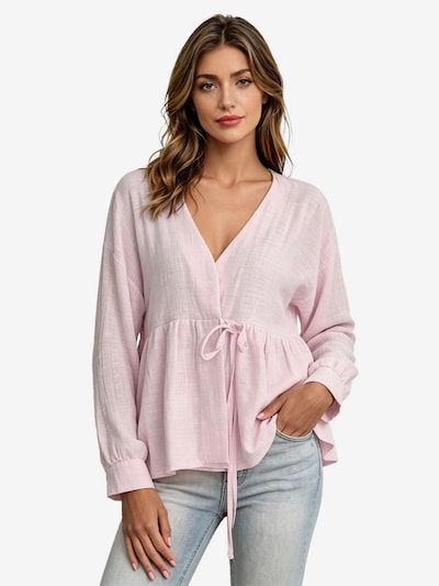 KoJooin Blouse 'Damenbluse mit Bindeband vorne Peplum-Oberteil, mit Schleife, langen Ärmeln und V-Ausschnitt' in XL in Pink, Item view