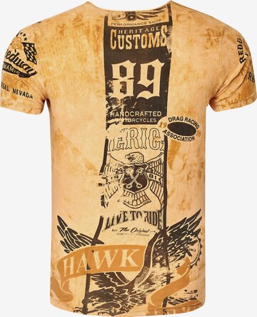 Rusty Neal T-Shirt mit modernem Front & Back Print in Braun