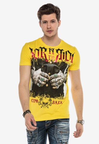 CIPO & BAXX T-Shirt TOUGH RIDER mit grafischem Print in Gelb: predná strana