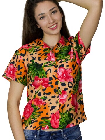 King Kameha Blouse 'Leopard Flowers' in Orange: front