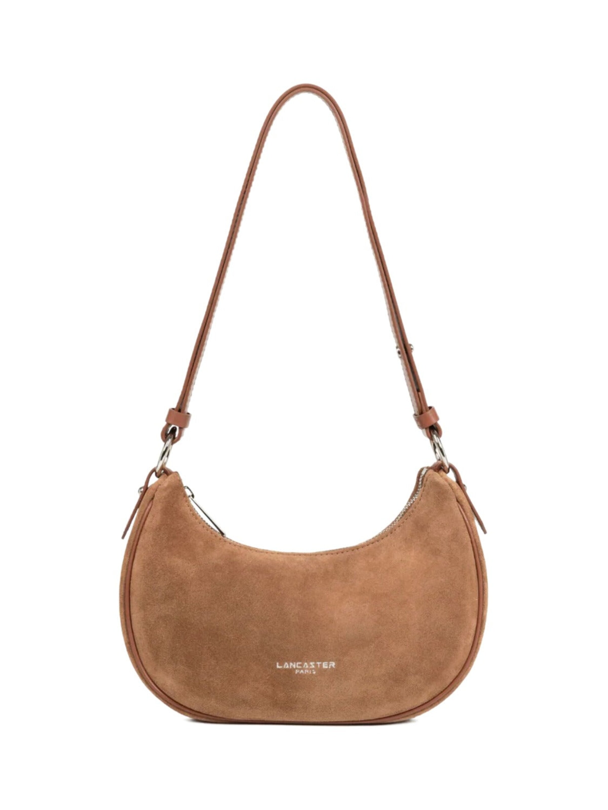 LANCASTER Paris Axelremsväska 'Lancaster Sac besace Zippé S Suède Camel' i brun: framsida