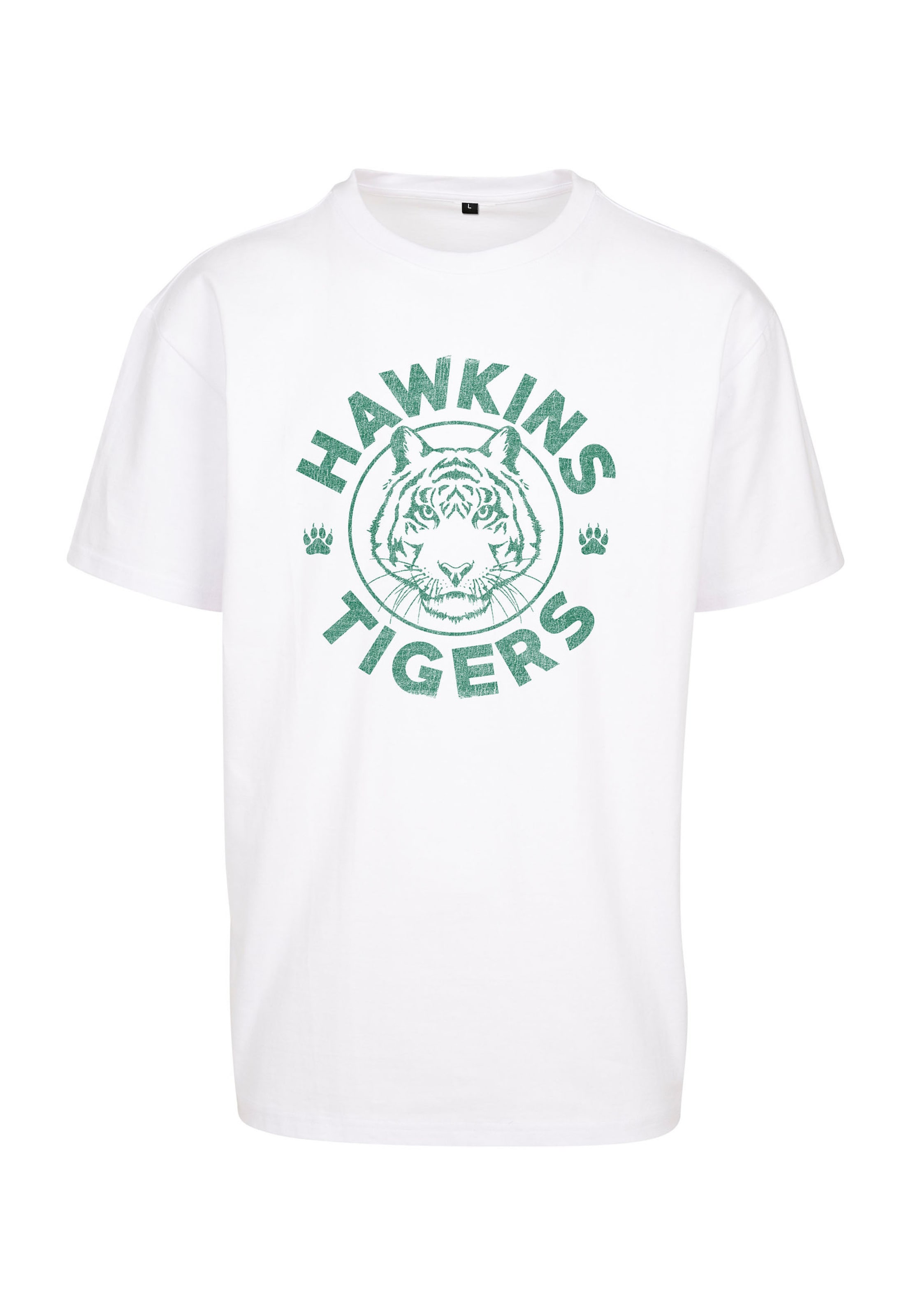 Merchcode Shirt 'Stranger Things Hawkins Tigers' in Green / White, Item view