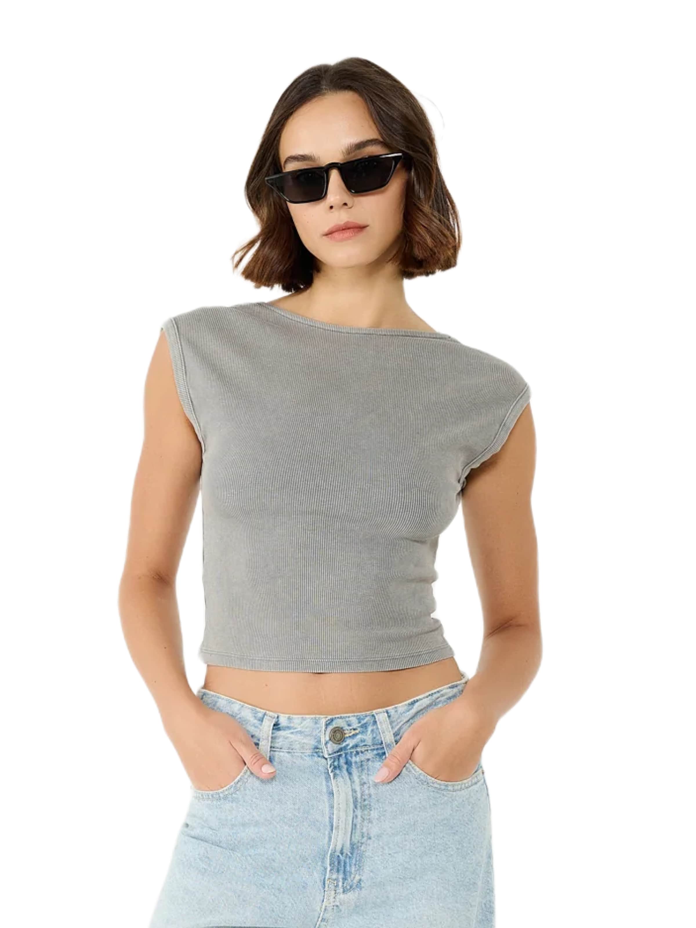 No Matter What Top in Grey: front