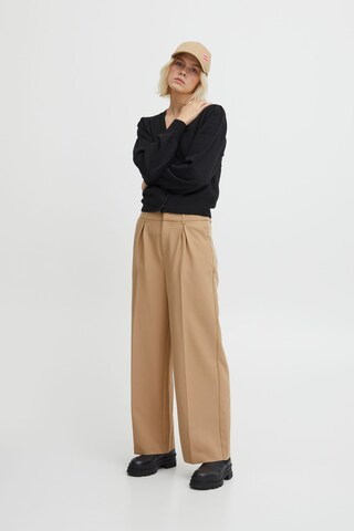 ICHI Wide leg Pleated Pants 'Ihlexi' in Brown