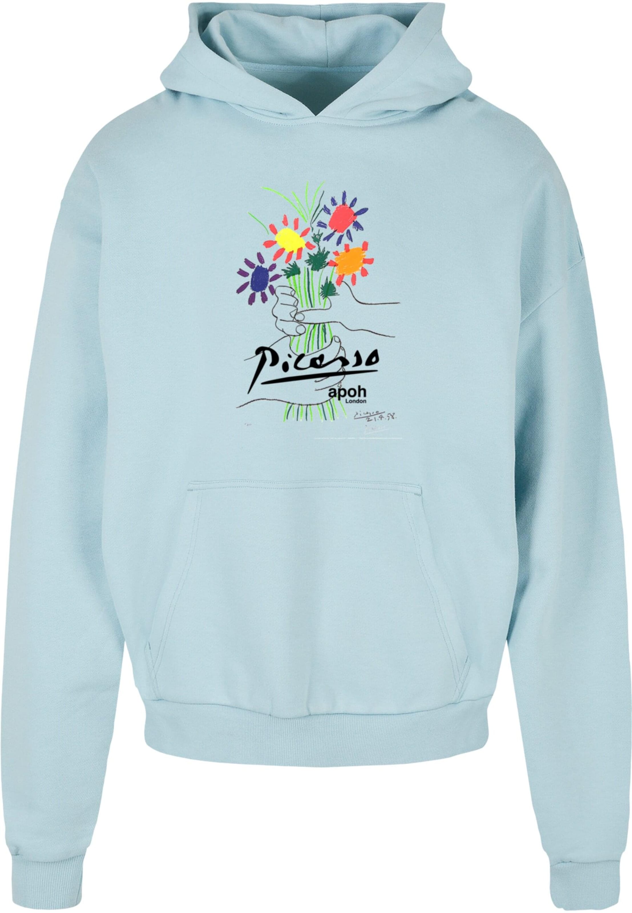 Merchcode Sweatshirt 'Apoh - Picasso Flowers of Peace' in Blauw: voorkant