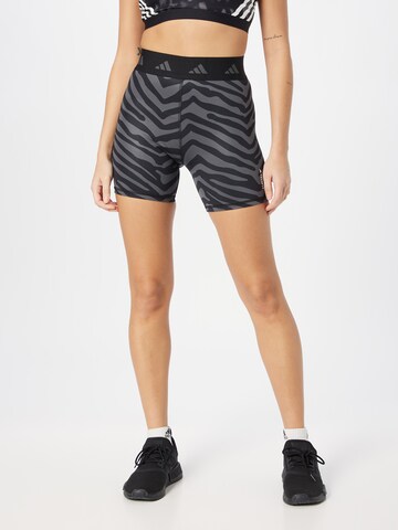 ADIDAS PERFORMANCE Skinny Workout Pants 'Hyperglam Techfit Zebra High-Waisted' in Black: front