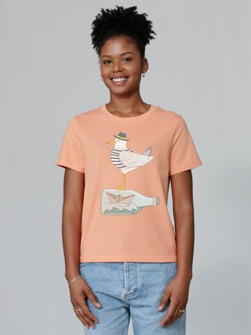 T-shirt ' Möwe mit Hut ' Watapparel en orange : devant