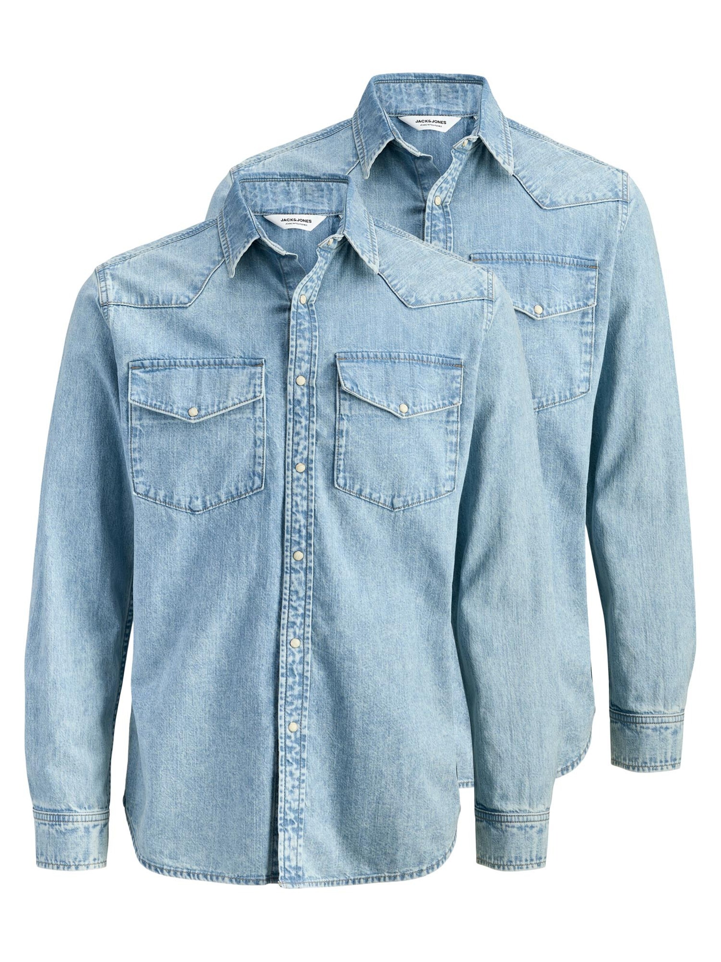 JACK & JONES Button Up Shirt 'Western' in Blue: front