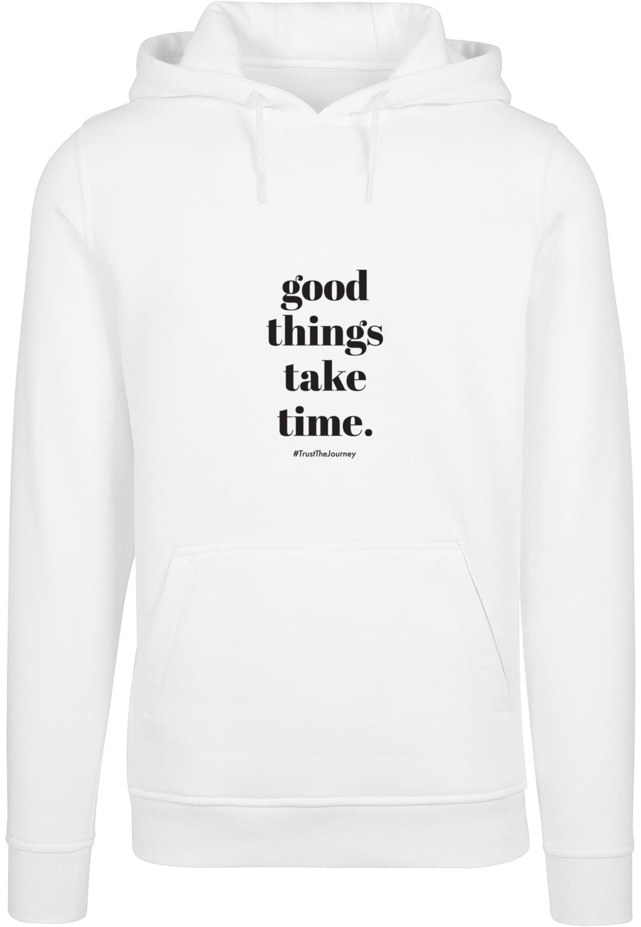 Merchcode Sweatshirt 'Good Things Take Time' in White: front