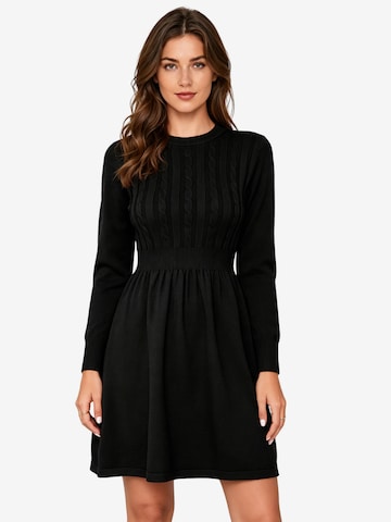 KoJooin Sukienka z dzianiny 'Strickkleid Damen Winter Langarm Rundhals Midikleid für Alltag Fest' w kolorze czarny: przód