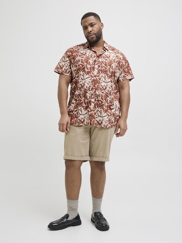 Jack & Jones Plus Comfort fit Button Up Shirt in Brown