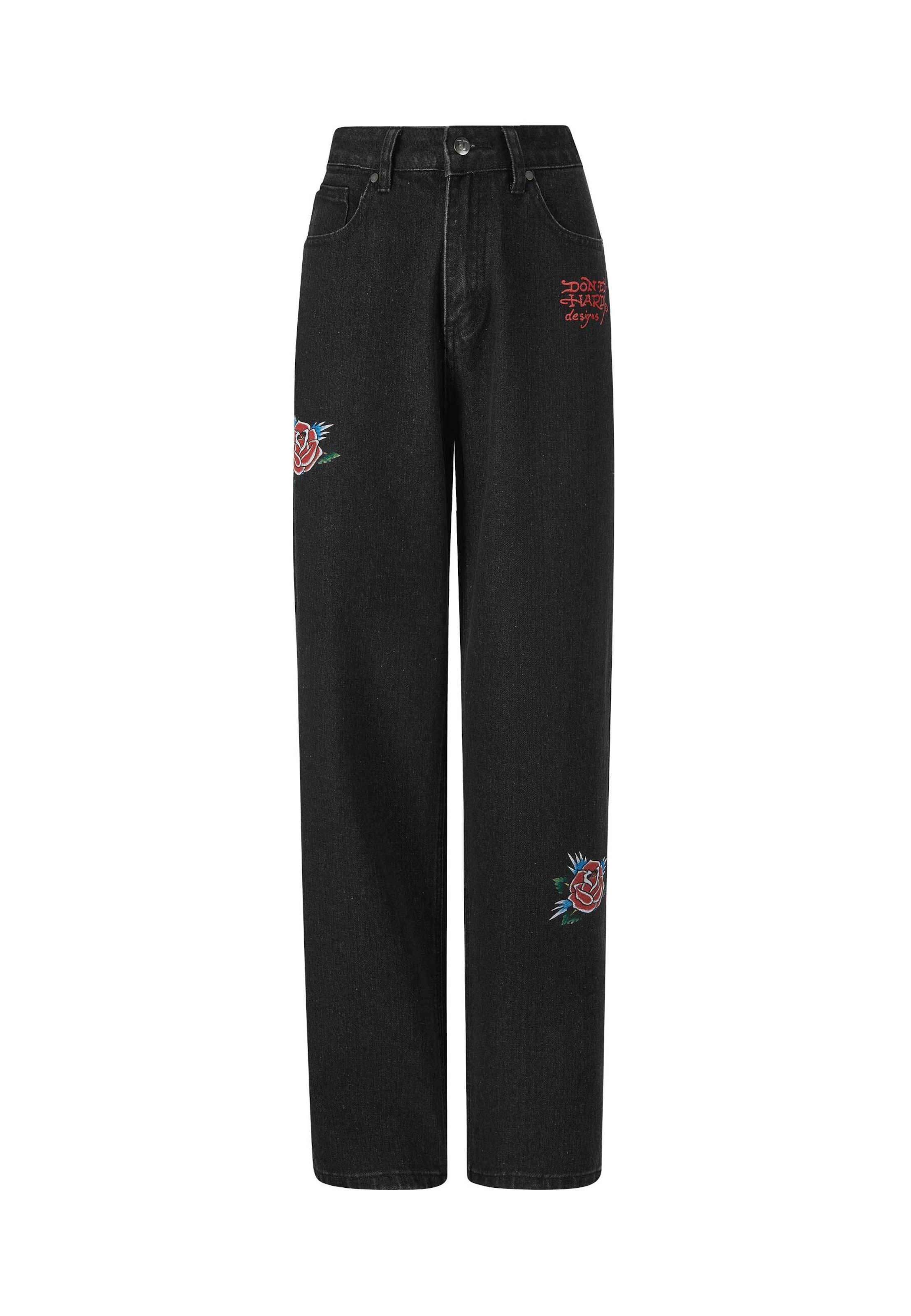 Loosefit Jeans 'Blooming Death' di Ed Hardy in nero: frontale