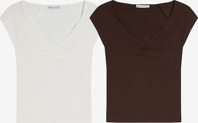 Bershka Paita värissä suklaa / valkoinen, Tuotenäkymä