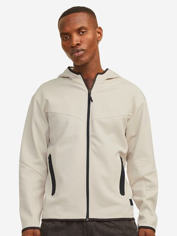 JACK & JONES Sweat jacket 'Fusion' in Beige