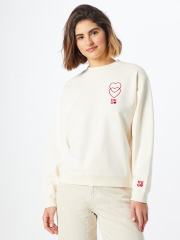 HUGO Sweatshirt 'Demorola' in Wit: voorkant