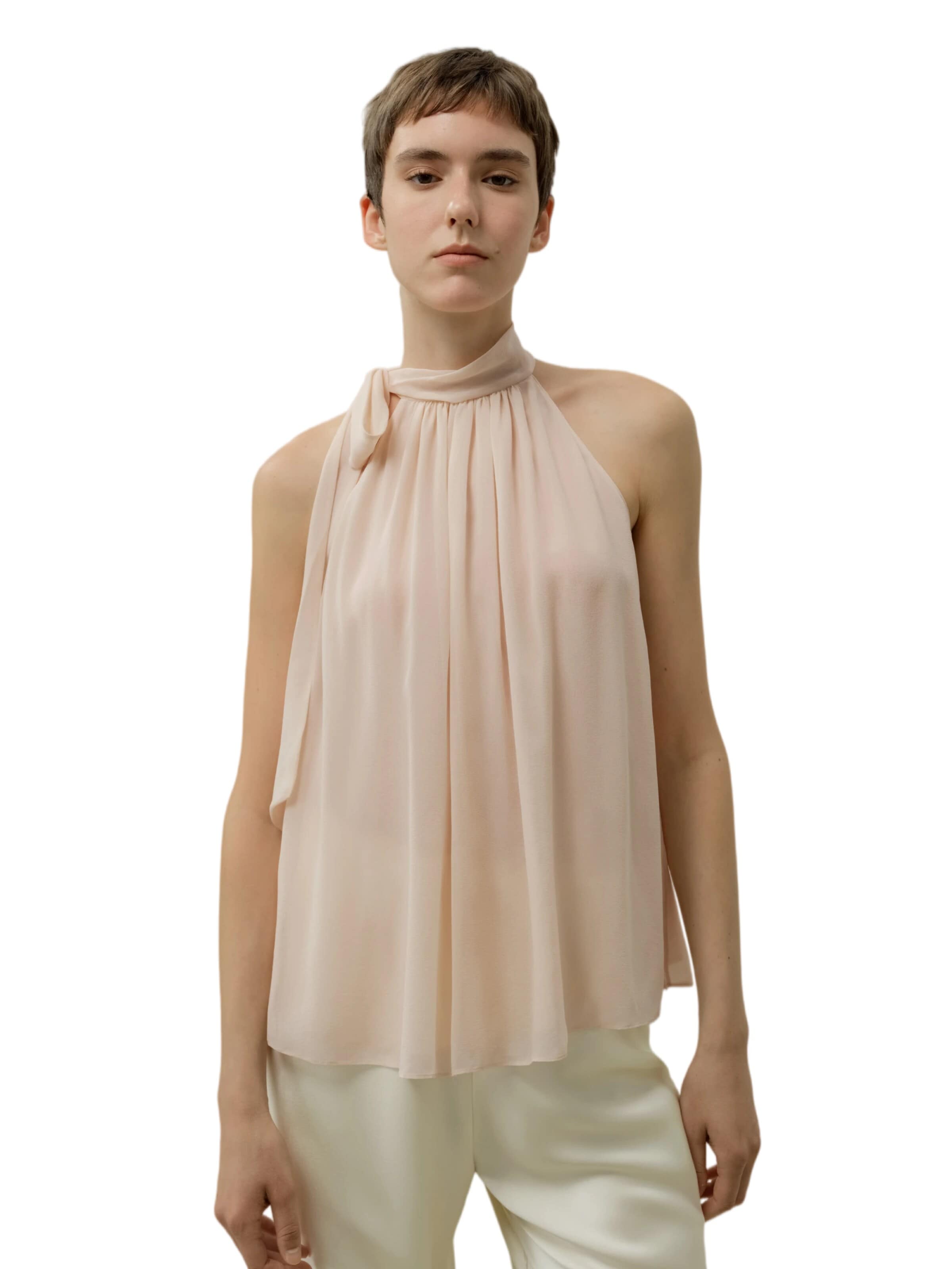 Lilysilk Blouse 'Verstellbare Georgette Bluse mit Schluppenkragen' in Roze