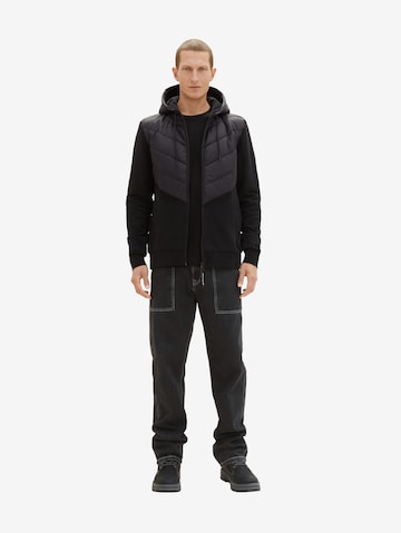 TOM TAILOR Zip-Up Hoodie in Black