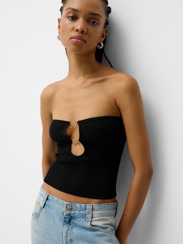 Bershka Vyšívaný top - Čierna