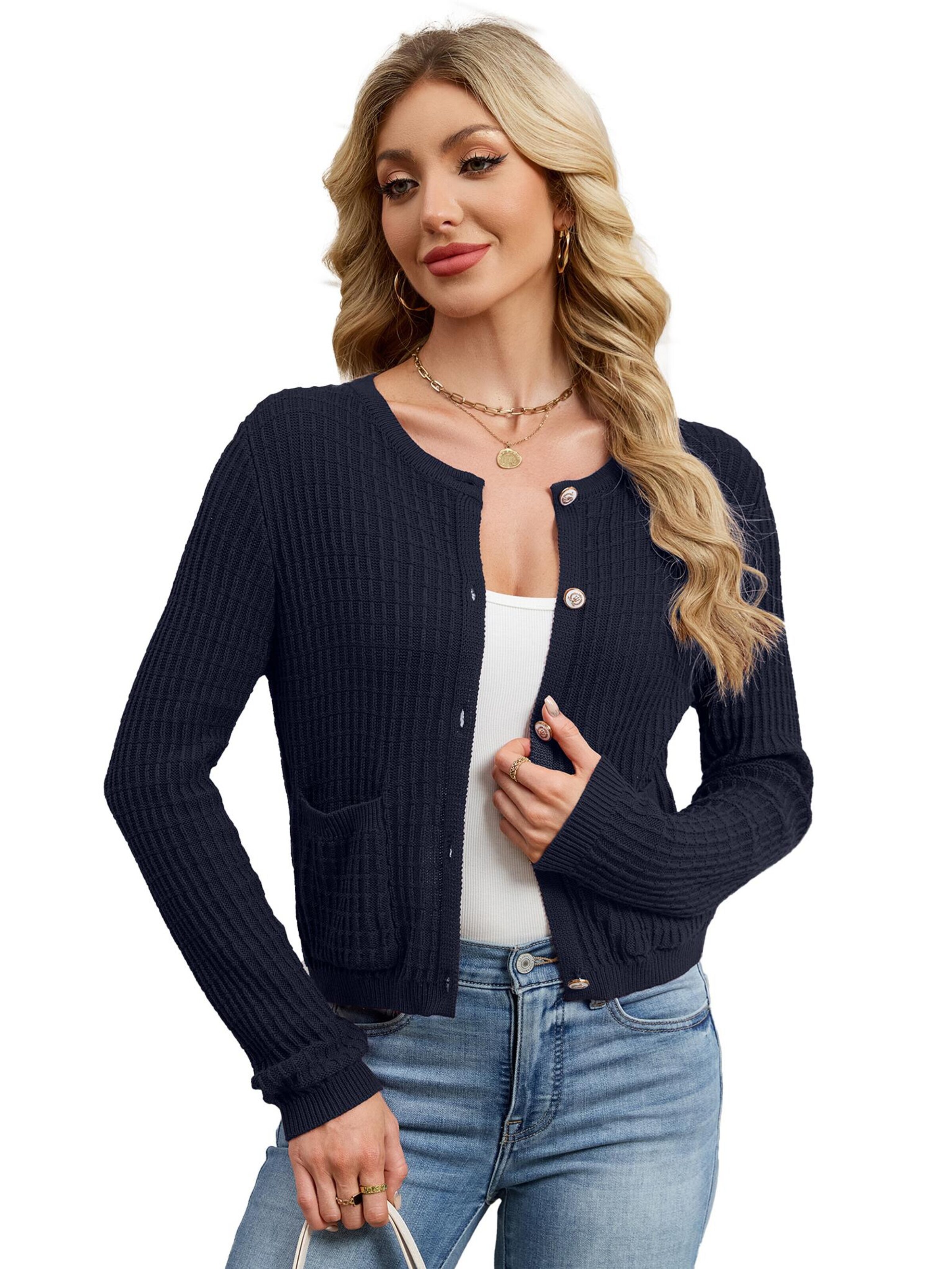 KoJooin Kardigan 'Damen-Strickjacke, modisch, langärmelig, offen, mit Knopfleiste, trendige Freizeitjacke' w kolorze niebieski