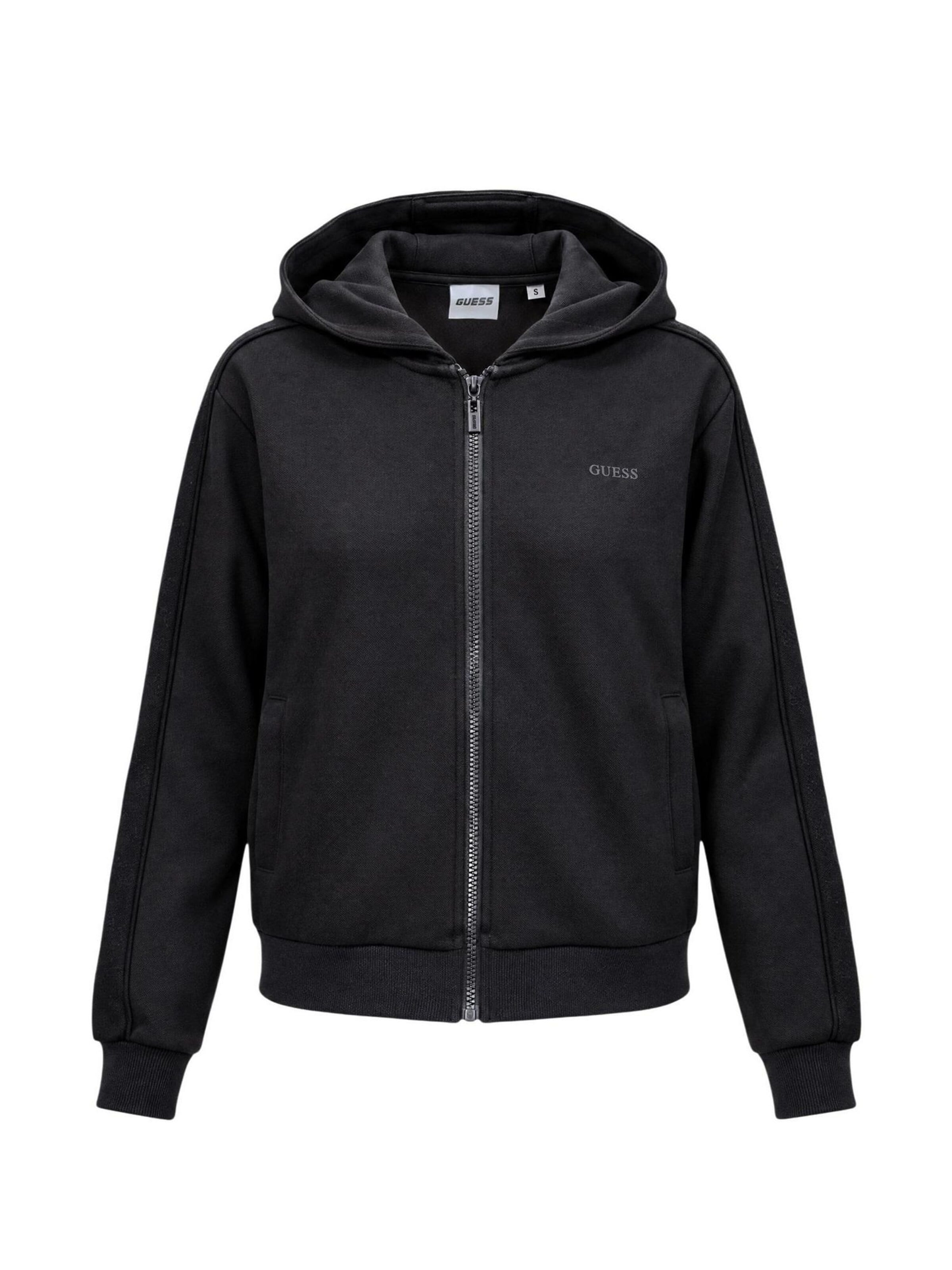 Felpa 'ELSA FULL ZIP HOODIE V6BQ19 K6364' di GUESS in nero: frontale