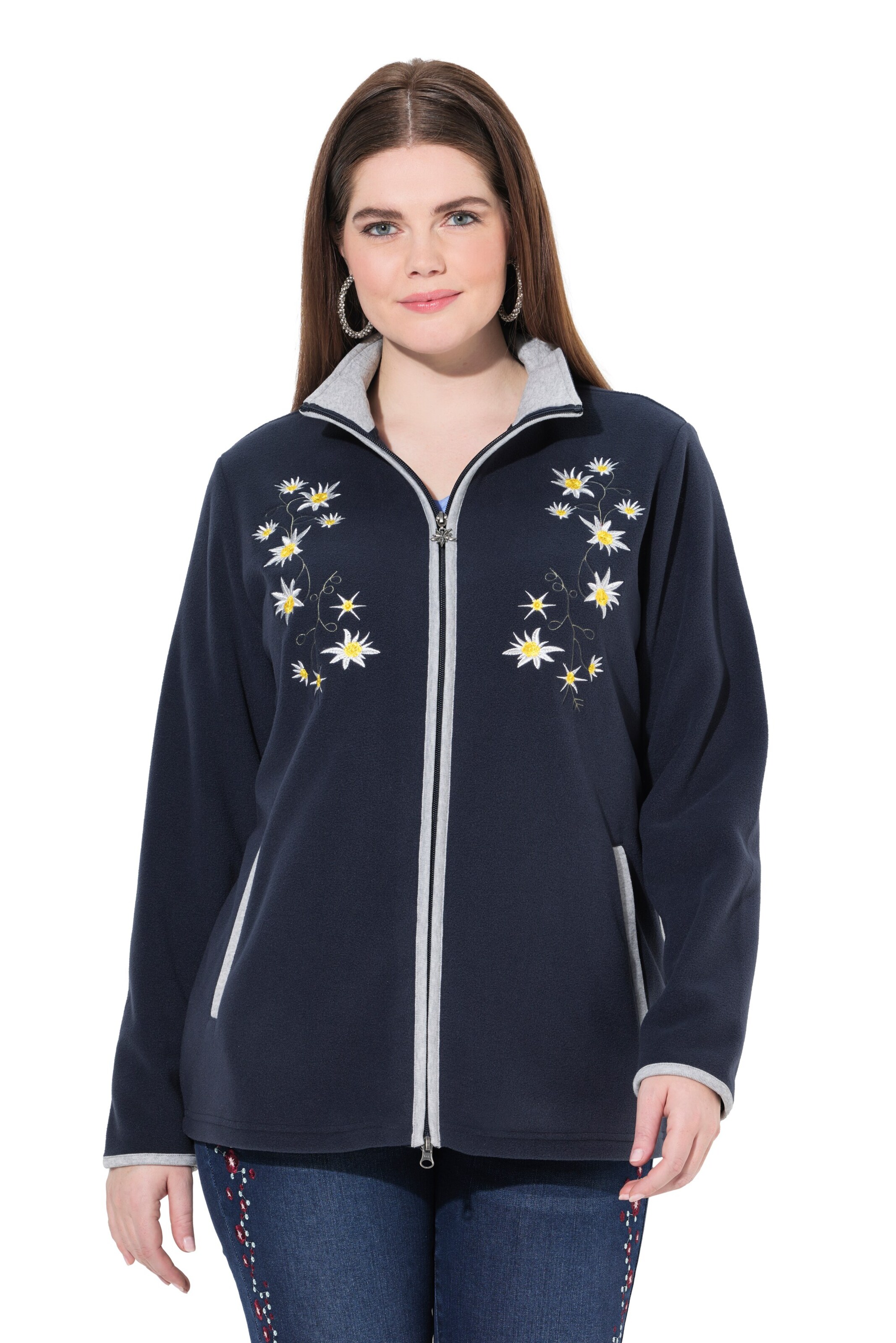 Ulla Popken Zip-Up Hoodie in Blue: front