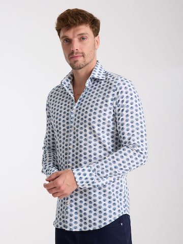 7Camicie Slim fit Zakelijk overhemd 'Firenze Linen Man Shirt White Blue' in Wit: voorkant